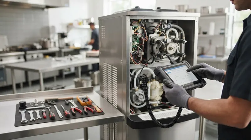 Illustration: Third-party diagnostic tools translate cryptic error codes into actionable repair steps for franchise owners.