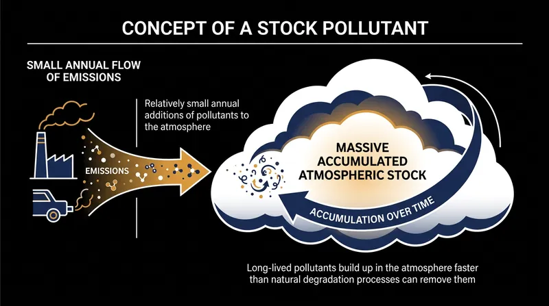 Greenhouse gases are stock pollutants, meaning the climate responds to their long-term accumulation rather than short-term annual flows.