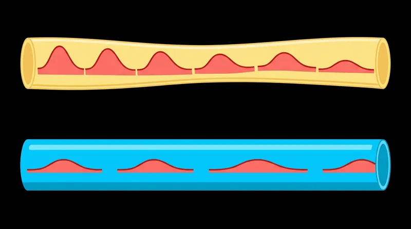 Pressure waves travel significantly faster through a stiffened, collagen-heavy artery than through a flexible, elastin-rich one.