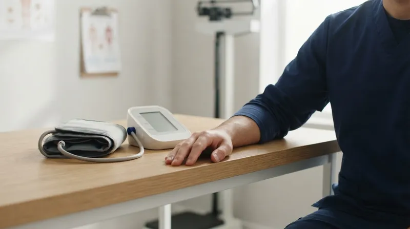 Illustration: Resting an arm on the lap during a blood pressure check drops the cuff below the heart, inflating the reading by an average of 4 points.