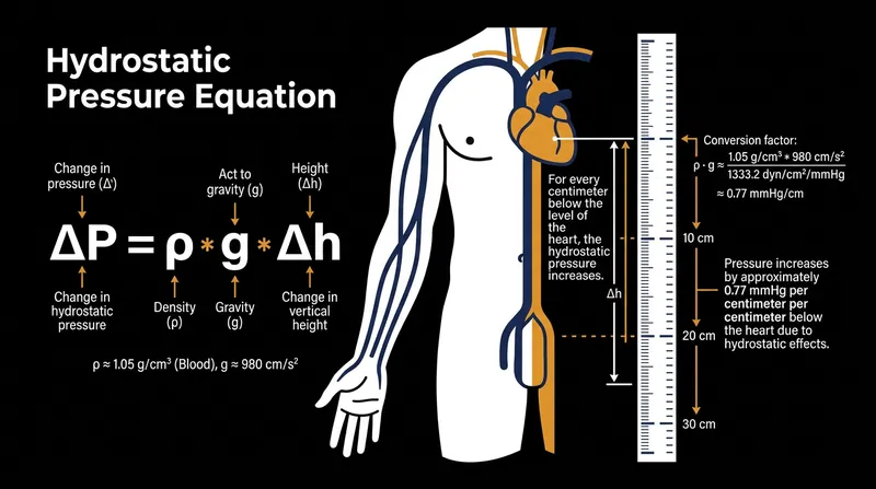Gravity adds 0.77 mmHg of pressure for every centimeter the measurement site drops below the phlebostatic axis.