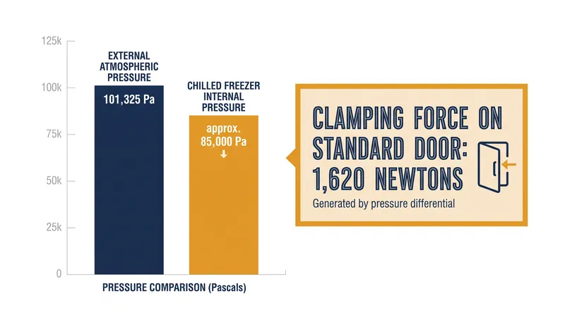 Even a two percent drop in internal pressure generates hundreds of pounds of atmospheric clamping force.