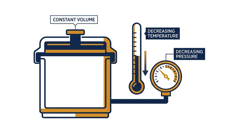 Gay-Lussac's Law dictates that as the trapped air cools inside the rigid freezer, its pressure must drop.
