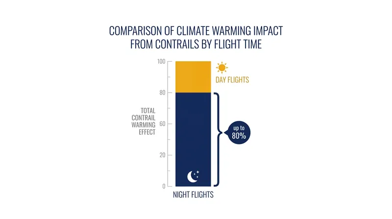 Without the cooling effect of solar reflection, night flights act as pure thermal blankets and drive the vast majority of contrail warming.