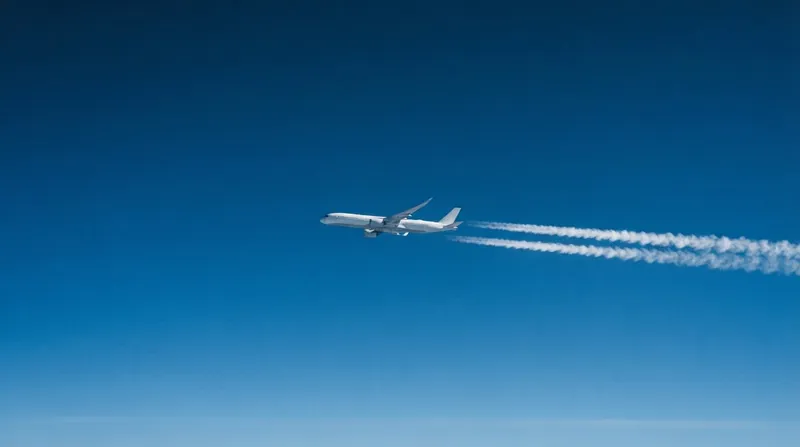 Illustration: During a 1999 test, an efficient Airbus A340 produced a thick contrail while an older, less efficient Boeing 707 left clear sky at the exact same altitude.