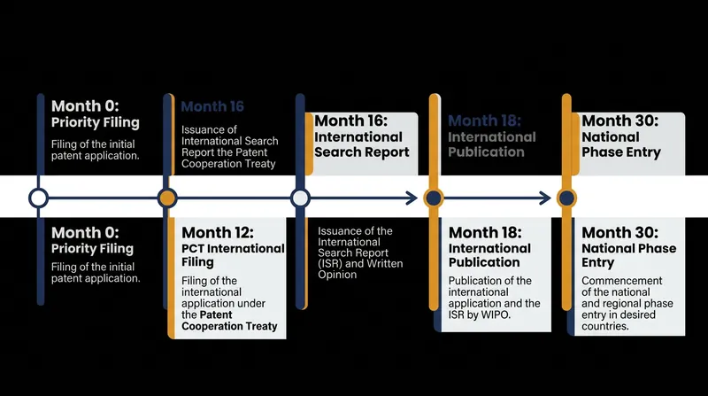 The standard timeline of a Patent Cooperation Treaty application.