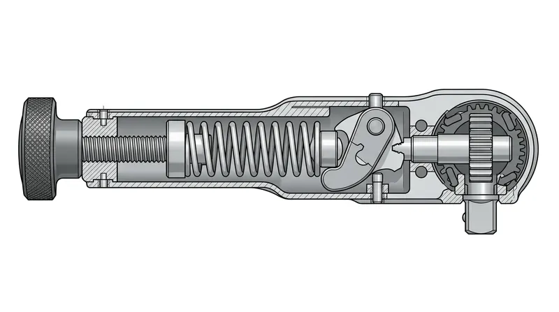 The internal helical spring applies constant pressure against the pivot block, which tilts to create the physical click.