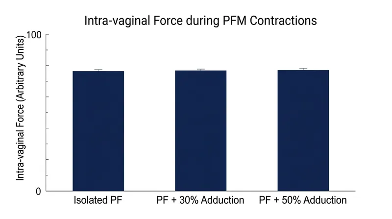 Clinical trials demonstrate that adding submaximal hip adduction to a pelvic floor contraction fails to increase levator ani force.