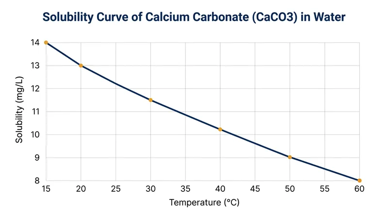 As water temperature increases, its ability to hold dissolved calcium carbonate drops sharply.
