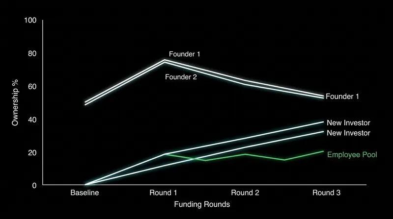 Founders must account for the dilutive effect of future employee option pools when structuring their initial capitalization table.