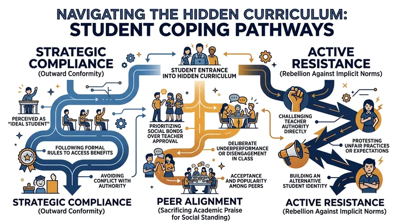 Students develop distinct adaptive strategies to balance the conflicting demands of teachers and peers.