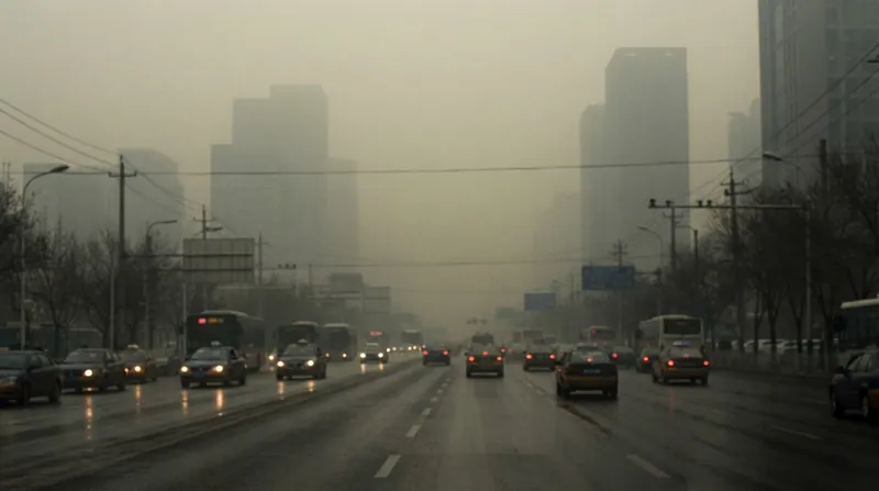 Illustration: Until systemic emissions are reduced, urban populations remain highly exposed to vascular damage from vehicle and industrial exhaust.
