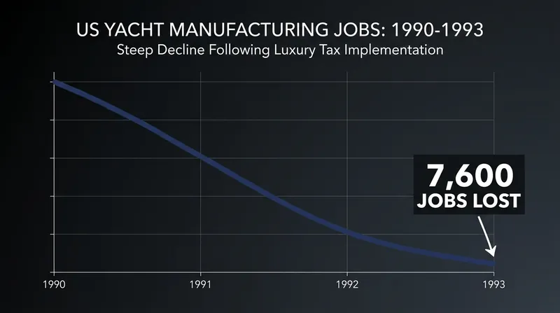The 1990 luxury tax demonstrated how highly elastic demand forces producers to absorb the economic damage.