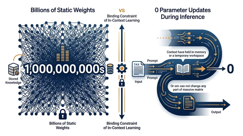 In-context learning occurs entirely within the residual stream, requiring zero parameter updates.