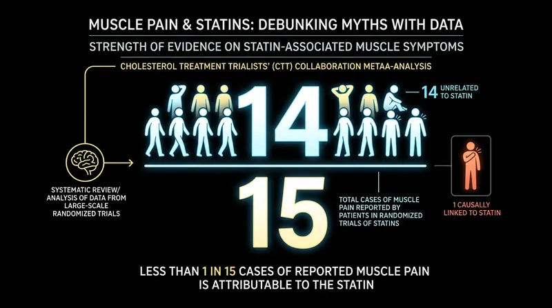 A pooled analysis of 155,000 patients confirmed that the vast majority of muscle aches experienced by statin users would have occurred without the medication.
