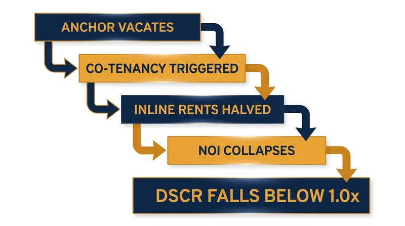 A single anchor vacancy can trigger a financial cascade that threatens the property's underlying mortgage.