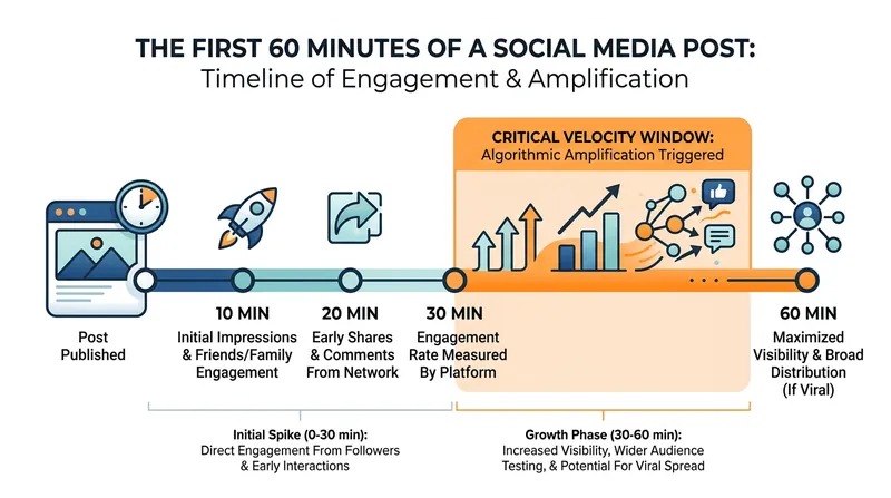 The first hour of engagement velocity determines whether a topic reaches out-of-network users.