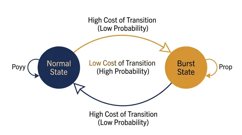 Kleinberg's burst detection algorithm models the mathematical cost of a topic transitioning from a normal state to a burst state.