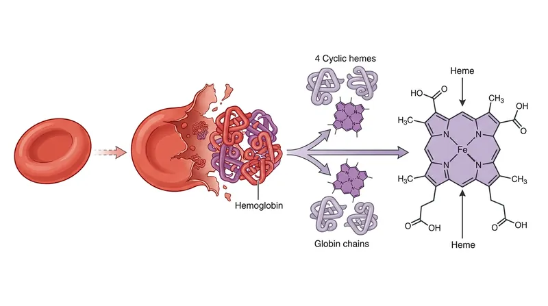 Trapped red blood cells release hemoglobin, which macrophages strip down to the toxic core molecule known as heme.