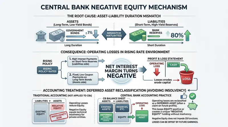 How a duration mismatch generates operating losses for a central bank.