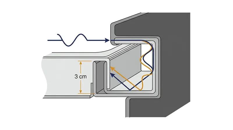 The choke flange around the door's perimeter uses destructive interference to neutralize escaping radiation.