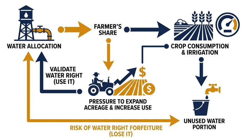 Legal frameworks that penalize farmers for extracting less than their historical entitlement actively discourage genuine water conservation.