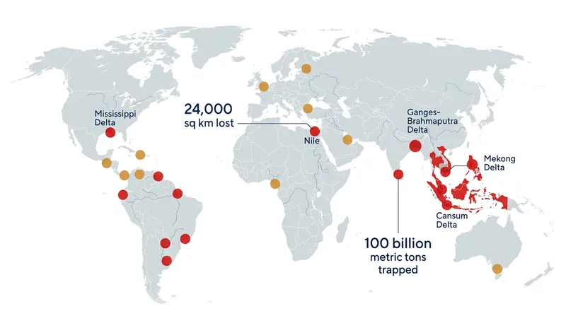 Sediment starvation has caused the majority of the world's major deltas to actively sink below sea level.