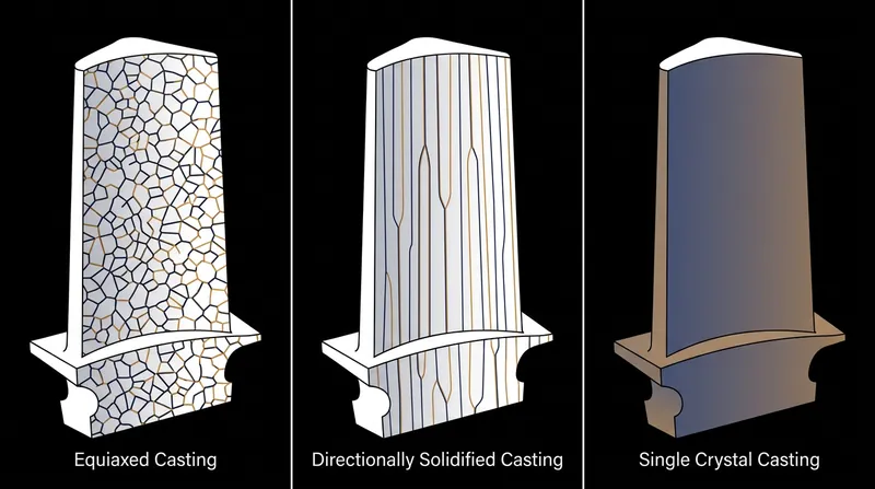 The evolution from equiaxed casting to single-crystal structures eliminated the transverse boundaries that cause high-temperature failure.