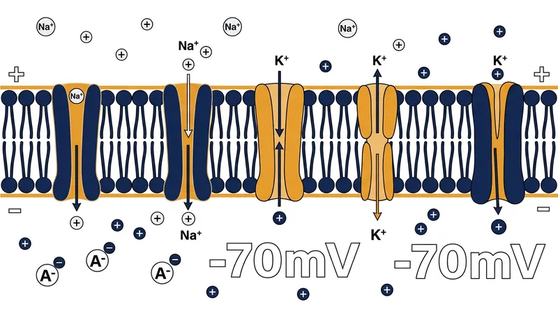 Neurons maintain a resting membrane potential of roughly −65 to −70 millivolts.