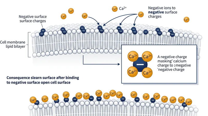 Extracellular calcium ions bind to and screen the fixed negative charges on the outer neuronal membrane.