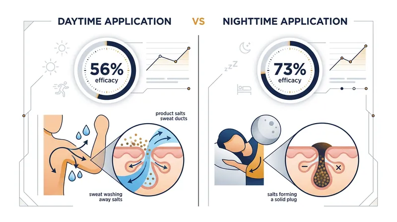 Nighttime application significantly increases the sweat-reduction efficacy of standard antiperspirants.