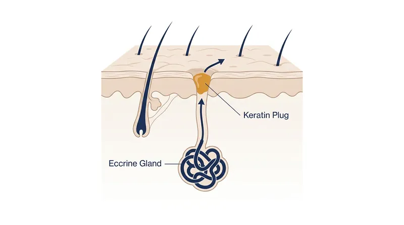 Aluminum salts react with intraductal keratin to form a physical gel plug that traps sweat inside the gland.