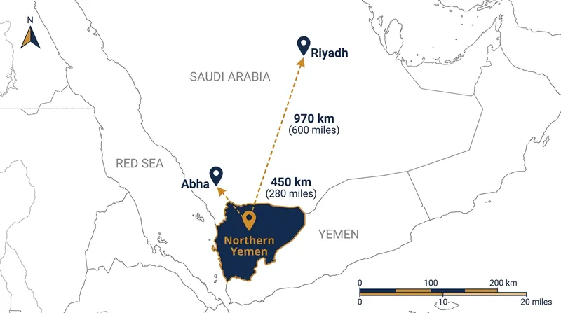 Riyadh sits more than 800 kilometers from the Yemeni border, requiring sophisticated projectile capabilities to reach.