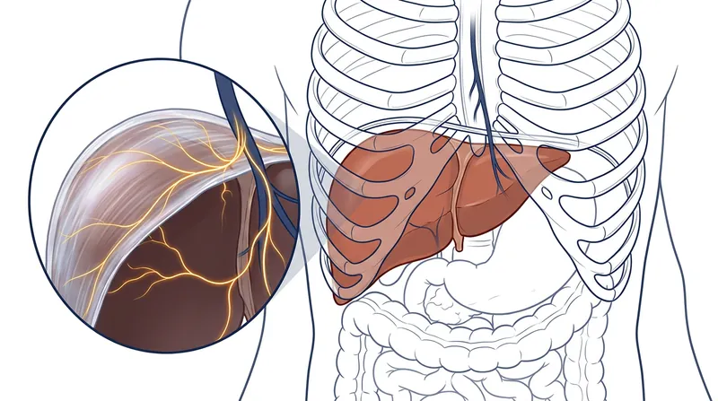 Glisson's capsule is a fibrous, highly innervated layer that surrounds the liver and detects sudden stretching.