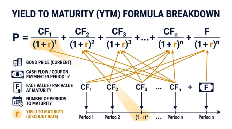 The yield to maturity formula assumes a single discount rate applies to every future cash flow.