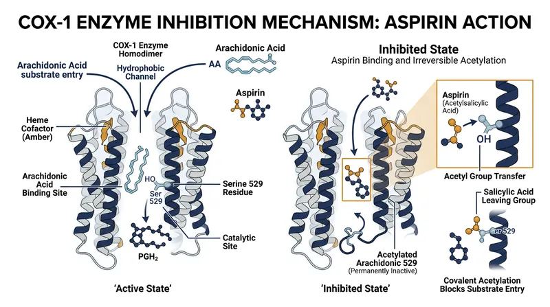 Aspirin permanently alters Serine 529, disabling the platelet's ability to clot.