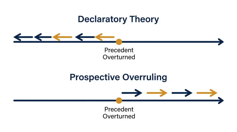 The traditional declaratory theory applies new rulings retroactively, while prospective overruling limits them to future cases.