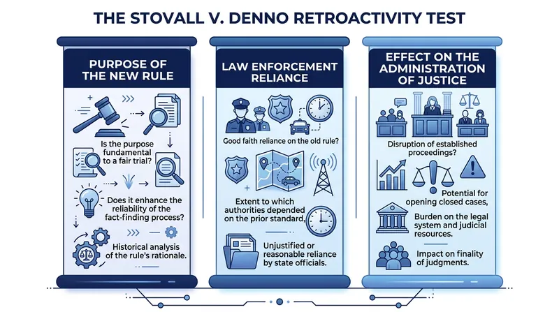 The three-pronged test used by US courts to determine if a new rule should apply retroactively.