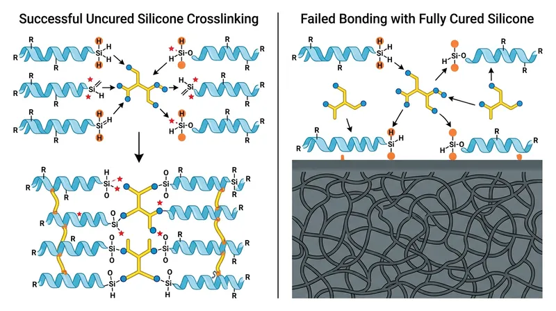 Fully cured silicone lacks the reactive sites necessary to form chemical bonds with fresh caulk.