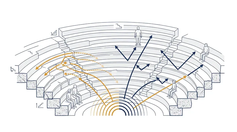 The corrugated limestone rows act as a passive high-pass filter, trapping low-frequency background noise.