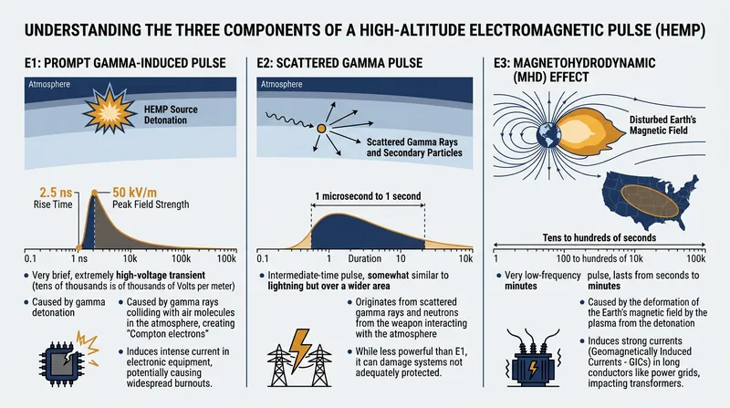 The three distinct temporal phases of a high-altitude electromagnetic pulse.