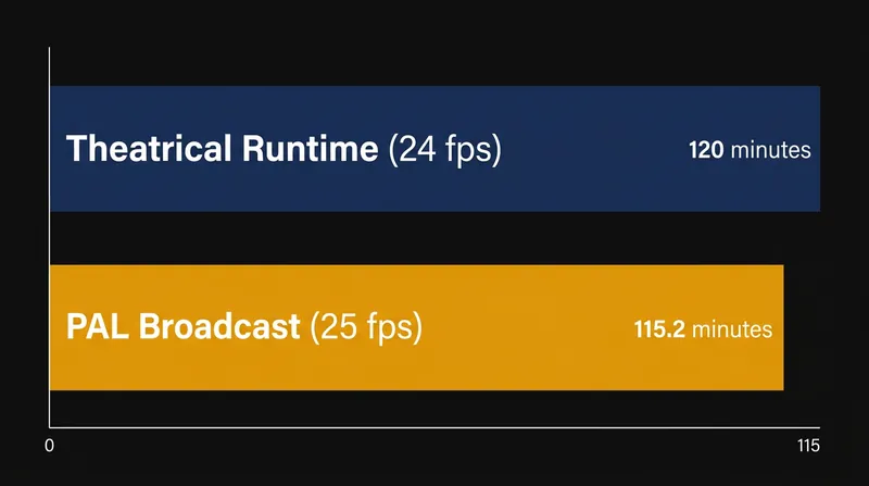 The PAL speedup shaves nearly five minutes off a standard two-hour feature film.