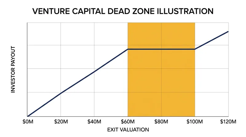 The dead zone emerges between the valuation that triggers the participation cap and the threshold where conversion to common stock becomes profitable.