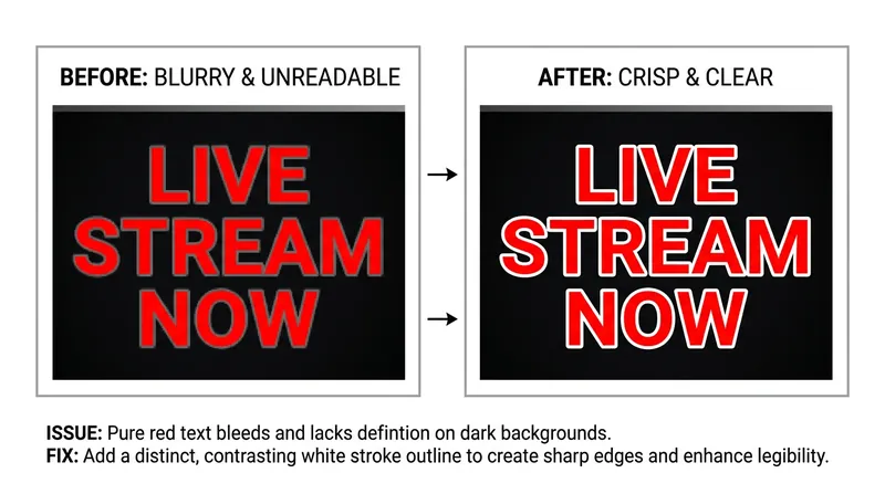 Adding a high-luminance white border forces the video codec to draw a sharp edge, bypassing the limitations of the compressed red color.