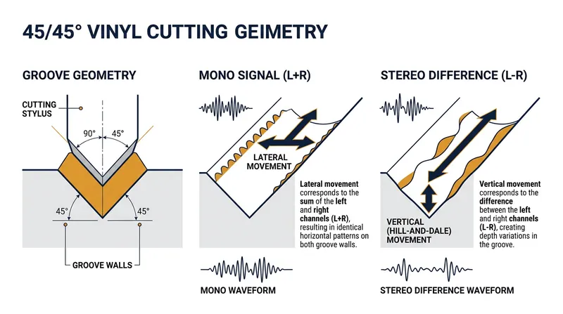 Mono signals drive the stylus side-to-side, while stereo differences drive it up and down.