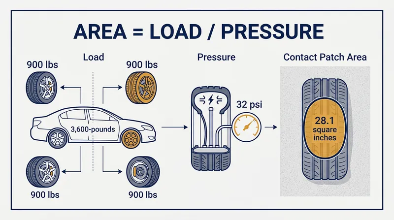 Total contact area is determined by vehicle weight and inflation pressure, not tire width.
