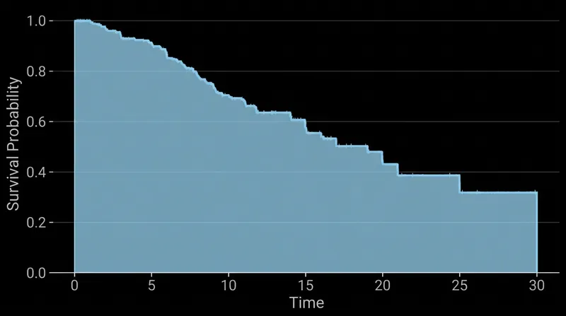 Restricted Mean Survival Time measures the absolute area under the survival curve up to a specific time horizon.