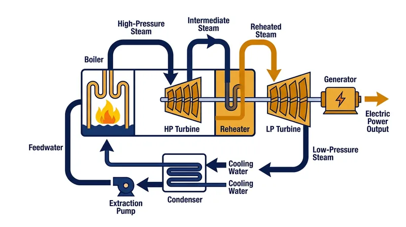 Intermediate reheating extracts partially expanded steam and injects fresh thermal energy to prevent premature condensation.