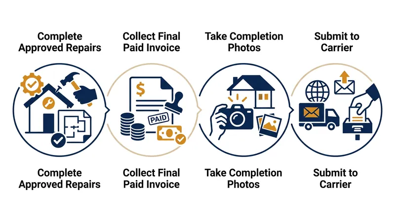 Releasing withheld funds requires strict documentation proving the approved scope of work was fully completed.