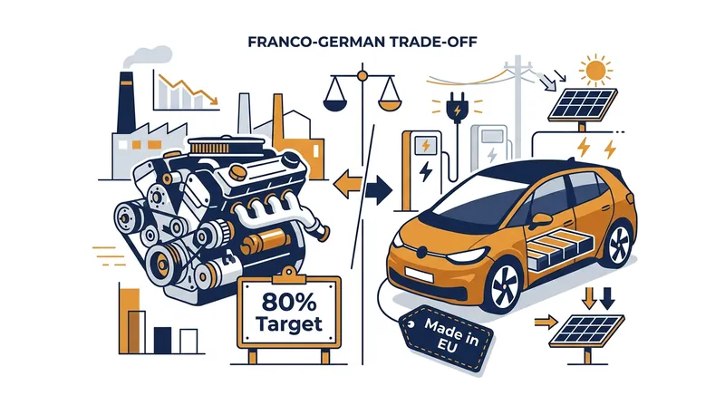 Germany secures looser emissions limits in exchange for backing France's protectionist EV subsidy rules.